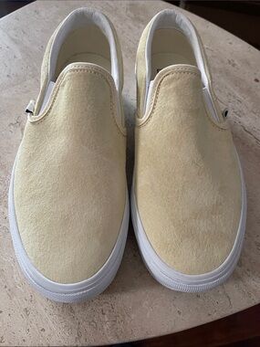Vans Slip-On Suede Sneakers in Pale Yellow Platforms